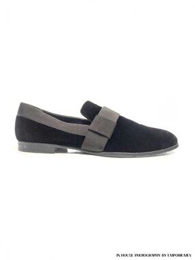 Jimmy Choo John Black Velvet Grey Grosgrain Size EU 44 Loafers